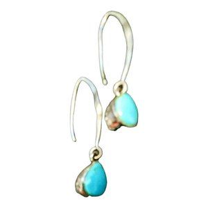 Women's/Teen 925 Turquoise Pierced Earrings w/Carved Sterling on Reverse Side